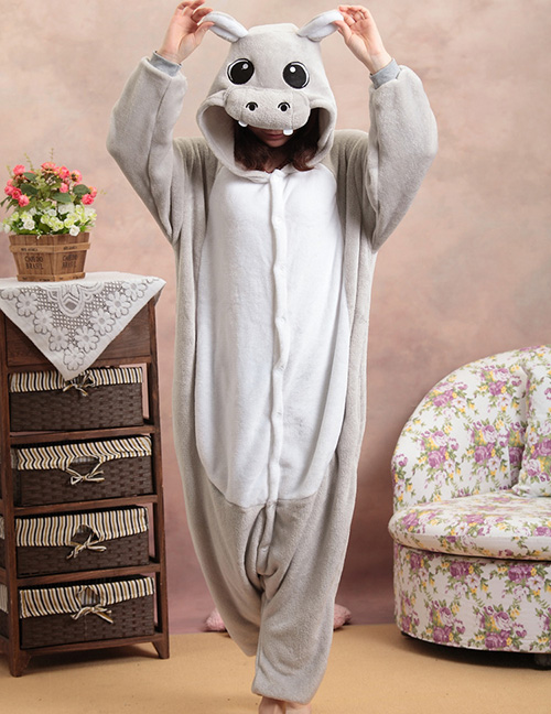 Fashion Gray Hippo Shape Decorated Pajamas
