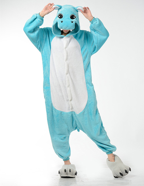 Fashion Blue Hippo Shape Decorated Pajamas