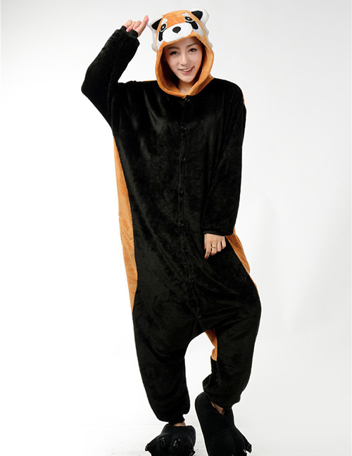 Fashion Black+brown Raccoon Shape Decorated Nightgown