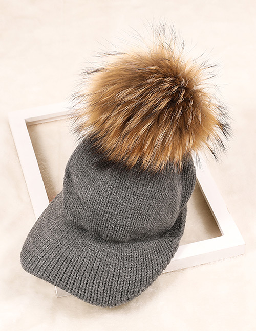 Fashion Gray Ball Decorated Pom Adult Hat