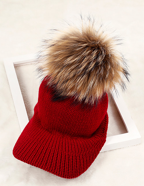 Fashion Claret Red Ball Decorated Pom Adult Hat