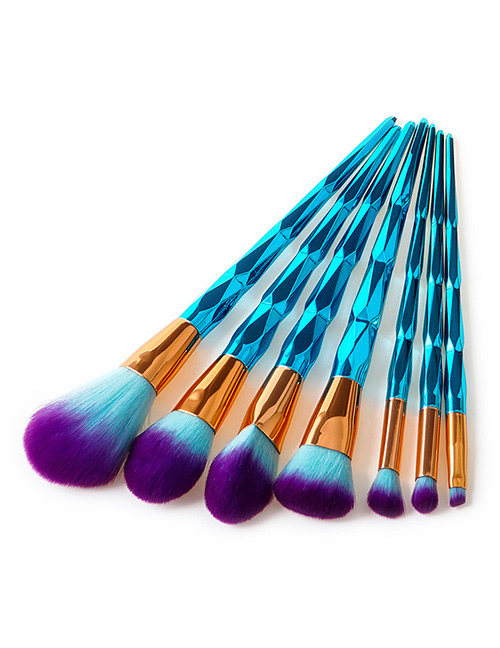 Fashion Sapphire Blue Sector Shape Decorated Makeup Brush (7 Pcs)