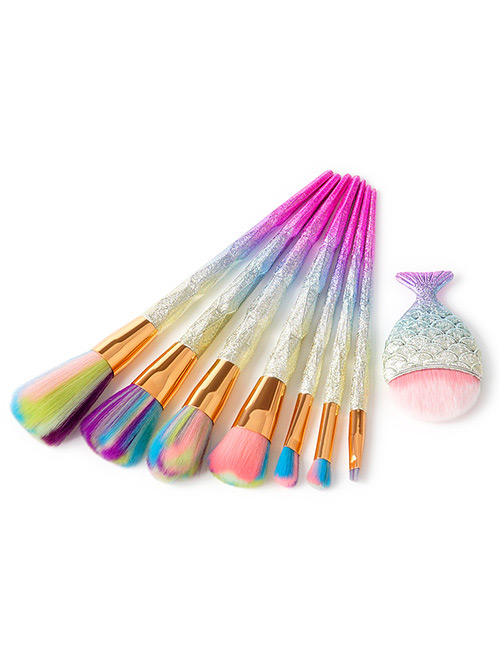 Fashion Multi-color Fish Shape Decorated Makeup Brush (8 Pcs)