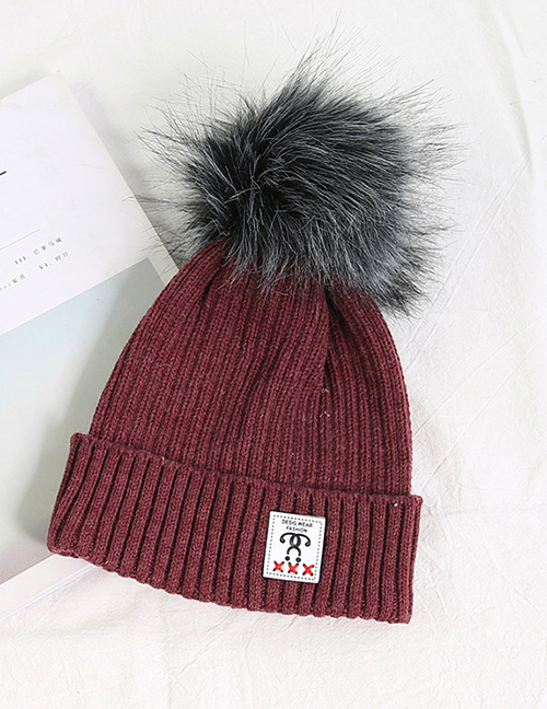 Fashion Claret Red Ball Decorated Pom Adult Hat