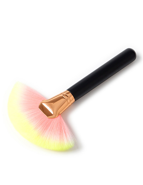 Fashion Pink+yellow Sector Shape Decorated Makeup Brush