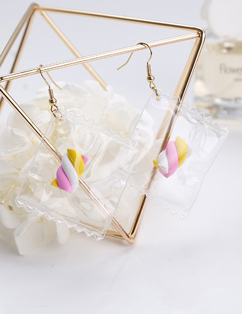 Personality Pink+white Candy Shape Pendant Decorated Earrings