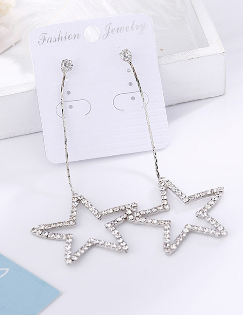 Fashion Silver Color Stars Shape Decorated Pure Color Earrings