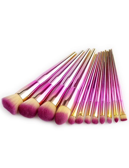 Fashion Yellow+pink Round Shape Decorated Makeup Brush(12pcs)