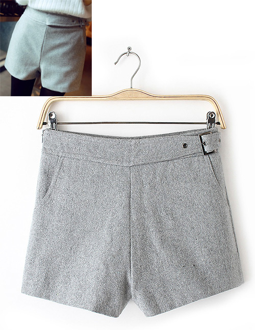 Fashion Gray Pure Color Decorated Simple Shorts