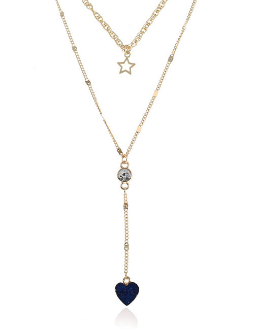 Fashion Dark Blue Five-pointed Star Pendant Decorated Long Necklace