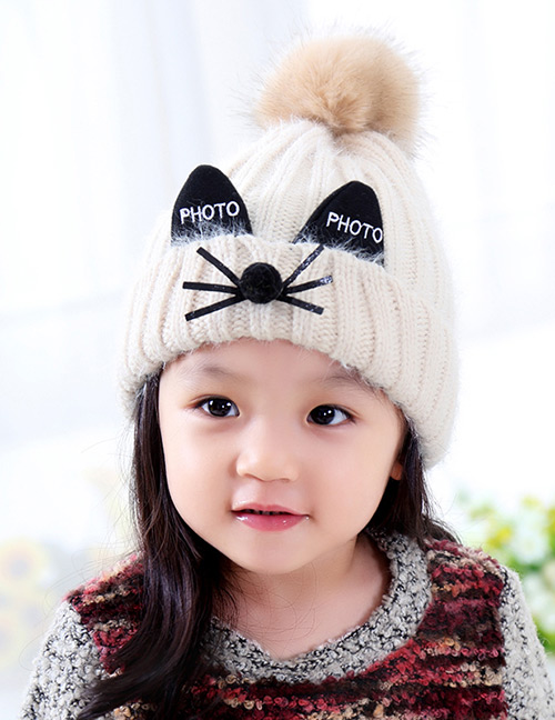Lovely Beige Cat Pattern Design Child Cap(1-6years Old)