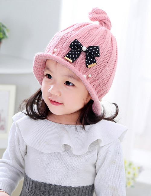 Lovely Pink Bowknot&pearl Decorated Child Cap (1-6years Old)