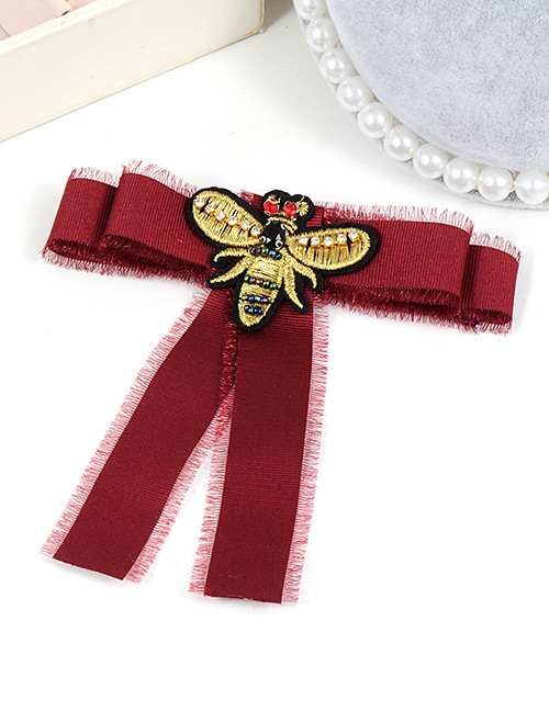 Trendy Claret Red Bee Decorated Bowknot Design Brooch