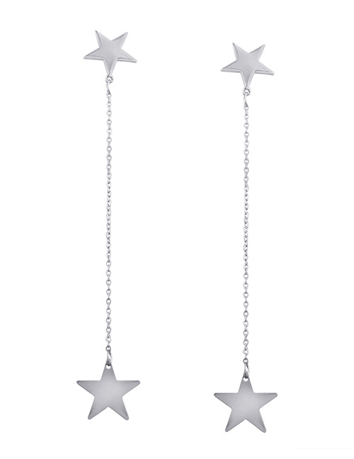 Fashion Silver Color Stars Shape Decorated Long Tasel Earrings