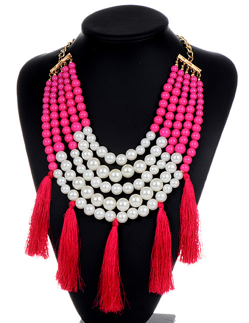 Fashion Plum Red Pearls&tassel Decorated Necklace
