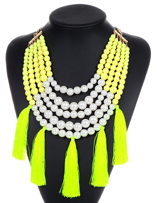 Fashion Light Yellow Pearls&tassel Decorated Necklace