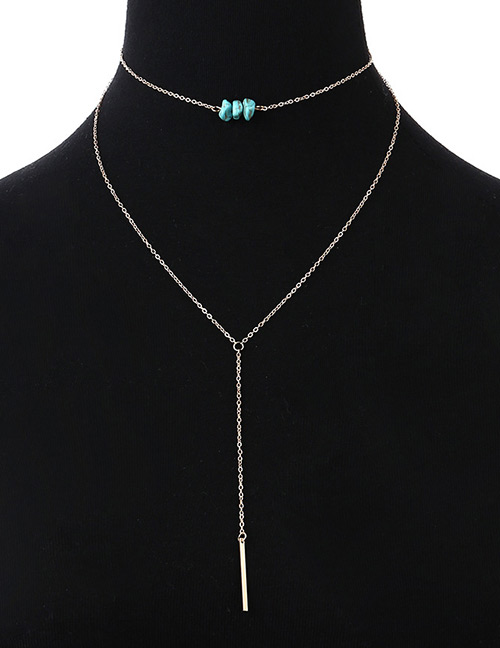 Fashion Silver Color Square Shape Decorated Double Layer Necklace
