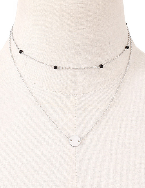 Fashion Silver Color Metal Round Shape Decorated Double-layer Necklace