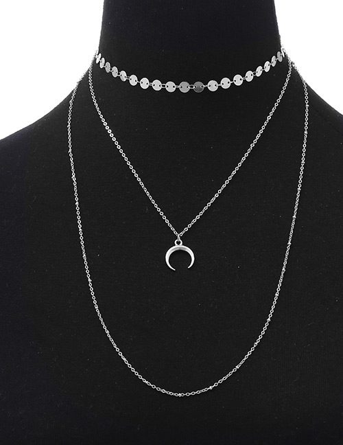 Fashion Silver Color Moon Shape Decorated Multilayer Necklace