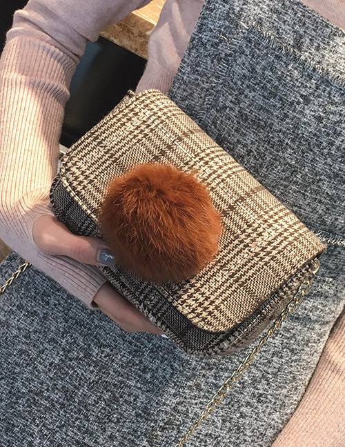 Lovely Brown Fuzzy Ball Decorated Bag