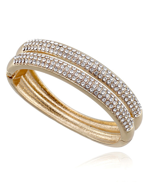 Elegant Gold Color Round Shape Diamond Decorated Double Layer Bracelet