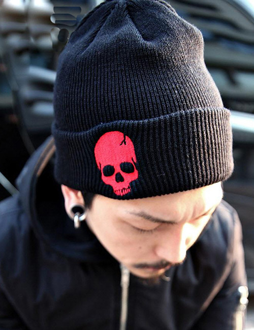 Personality Red Skull Shape Decorated Cap