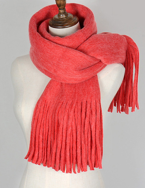 Fashion Dark Pink Pure Color Decorated Scarf
