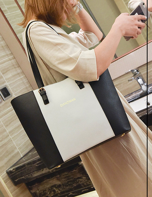 Fashion Black+white Lettar Pattern Decorated Shoulder Bag