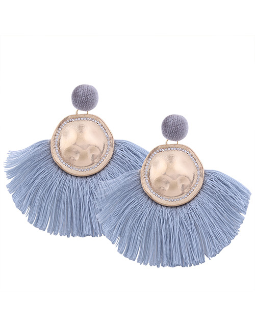 Bohemia Light Blue Metal Round Shape Decorated Tassel Earrings