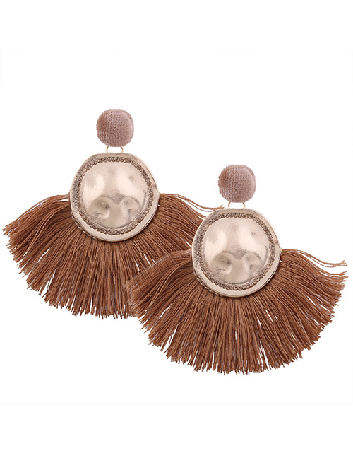 Bohemia Brown Metal Round Shape Decorated Tassel Earrings