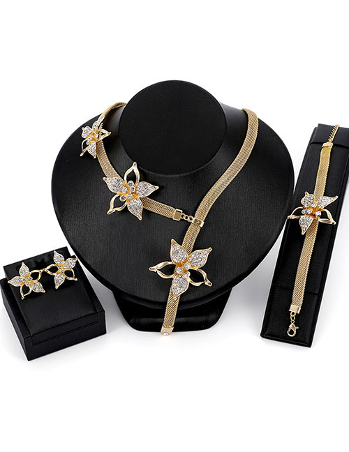 Fashion Gold Color Flower Decorated Simple Jewelry Sets