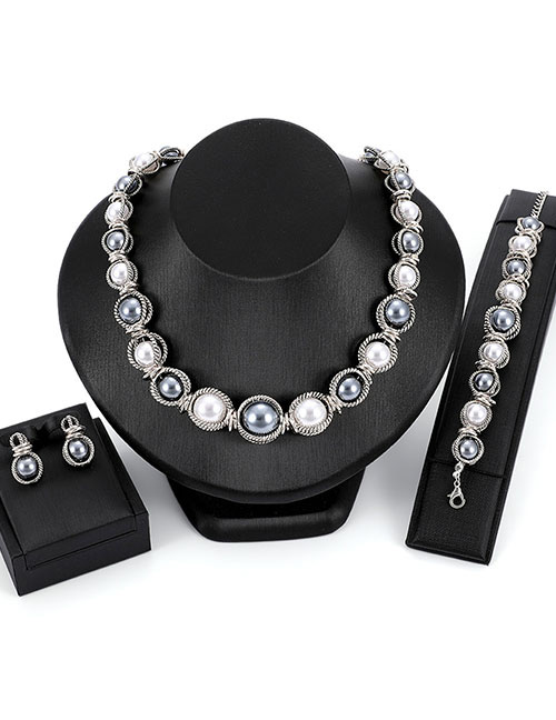 Fashion Silver Color Pearls Decorated Simple Jewelry Sets