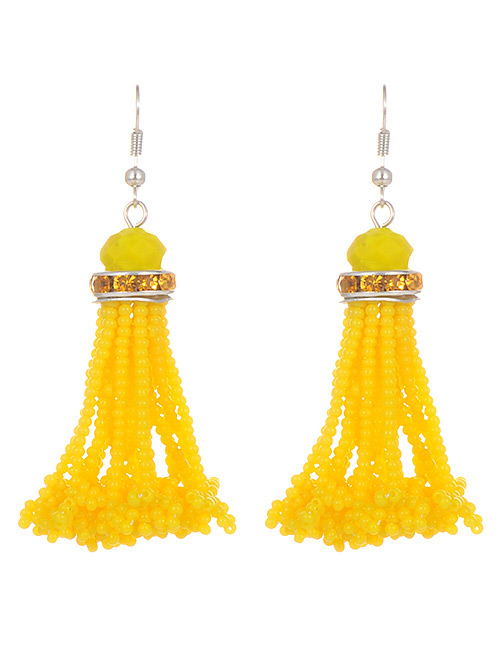 Bohemia Yellow Pure Color Decorated Tassel Earrings