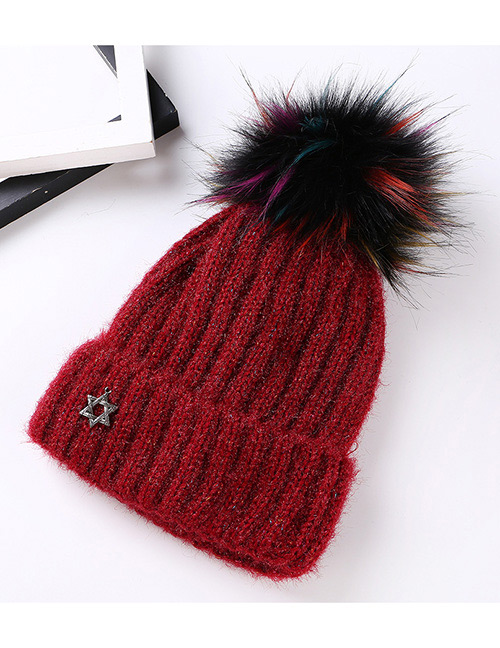 Fashion Claret Red Star Decorated Hat