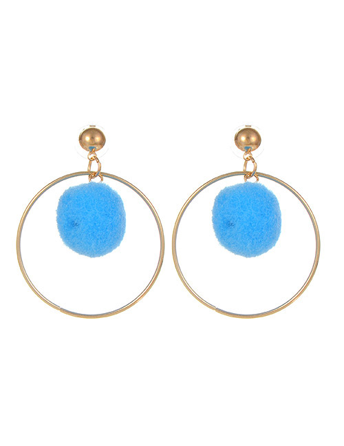 Fashion Blue Ball Shape Decorated Pom Earrings
