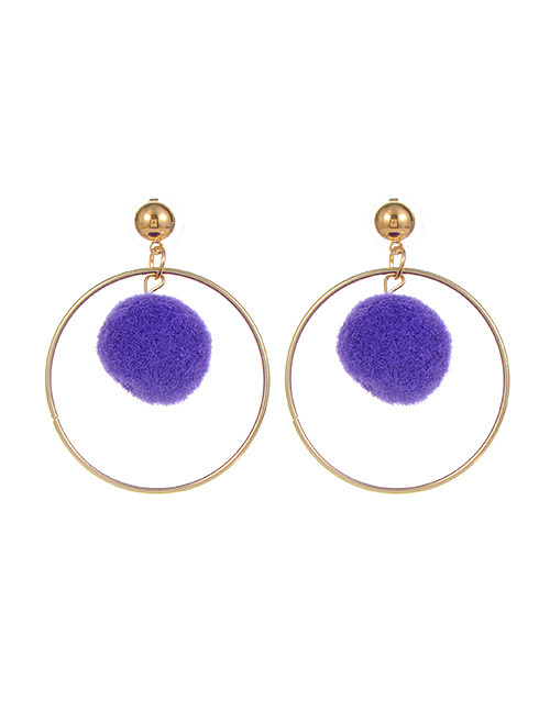 Fashion Purple Ball Shape Decorated Pom Earrings