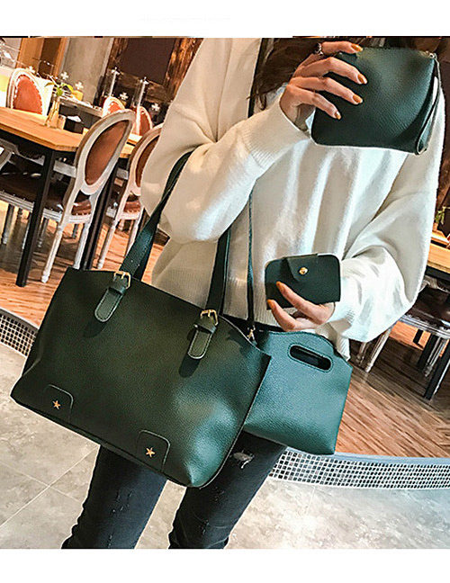Fashion Green Rivet Decorated Handbag ( 4 Pcs )