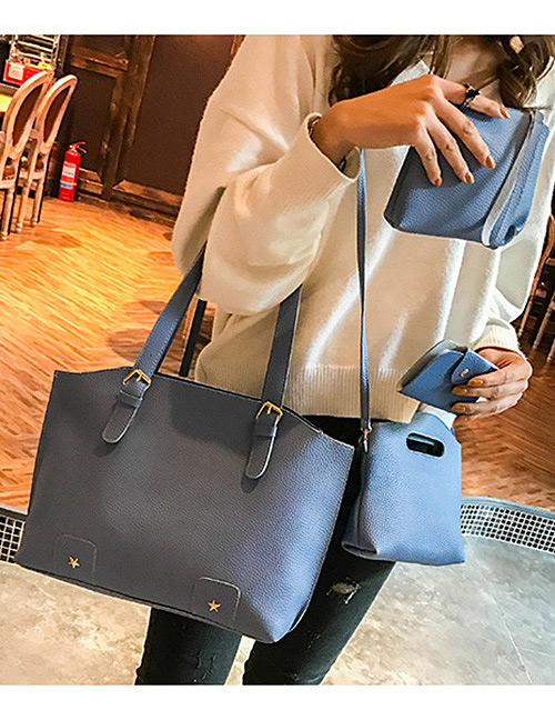 Fashion Blue Rivet Decorated Handbag ( 4 Pcs )