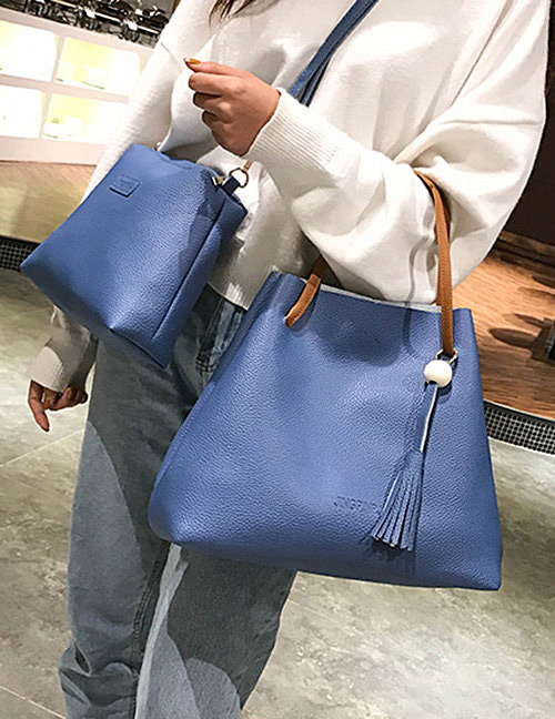 Fashion Blue Pure Color Decorated Shoulder Bag (2 Pcs )