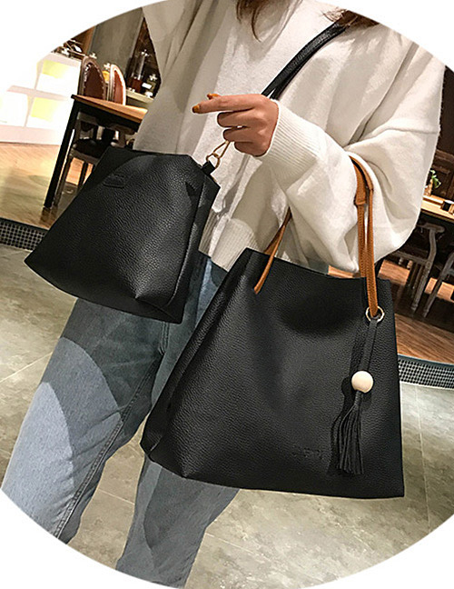 Fashion Black Pure Color Decorated Shoulder Bag (2 Pcs )