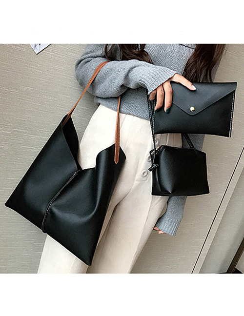 Fashion Black Pure Color Decorated Shoulder Bag ( 3pcs)