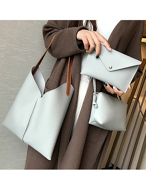 Fashion Gray Pure Color Decorated Shoulder Bag ( 3pcs)