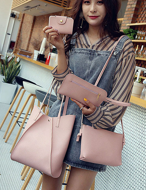 Fashion Pink Pure Color Decorated Handbag ( 4 Pcs)