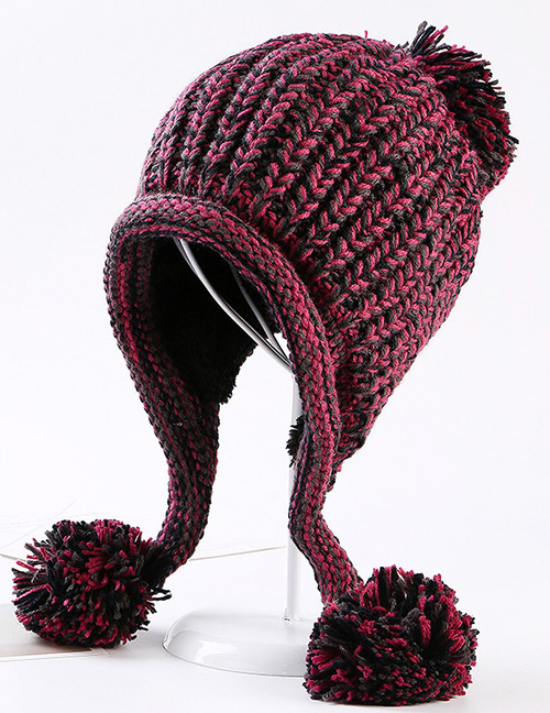 Fashion Plum Red Fuzzy Ball Decorated Hat