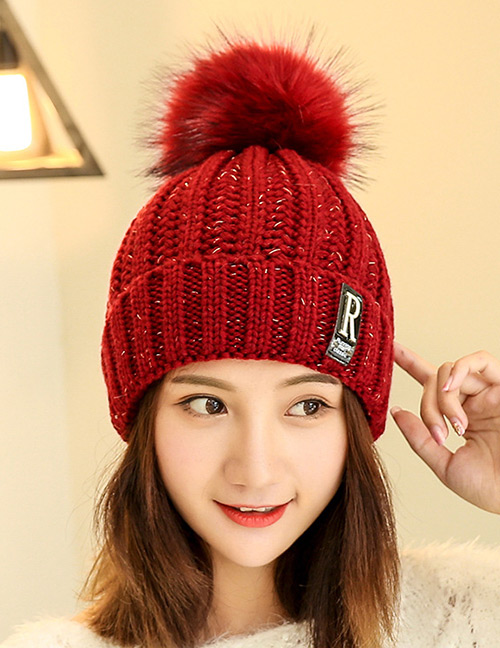 Fashion Claret Red Letter Patch Decorated Hat