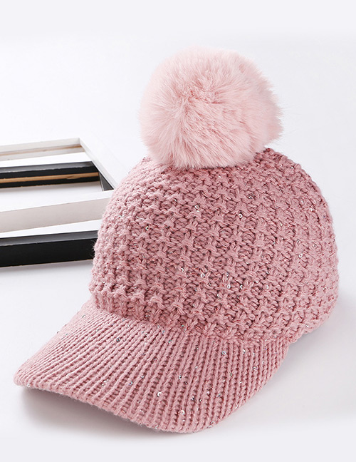 Fashion Pink Pom Ball Decorated Hat