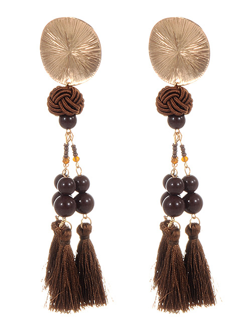 Fashion Coffee Tassel Decorated Earrings