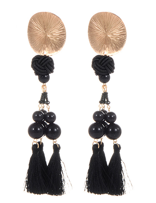 Fashion Black Tassel Decorated Earrings