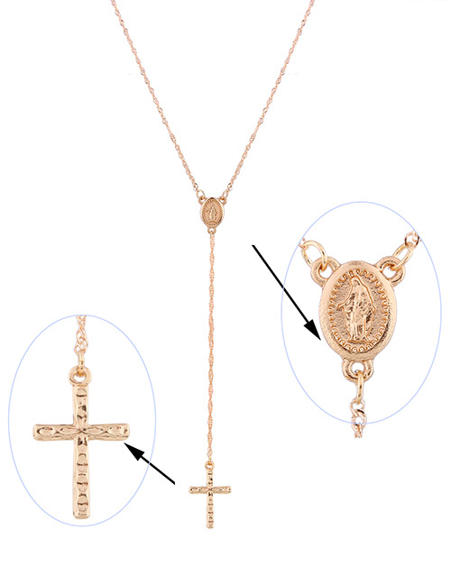 Fashion Gold Color Cross Pendant Decorated Y Shape Necklace
