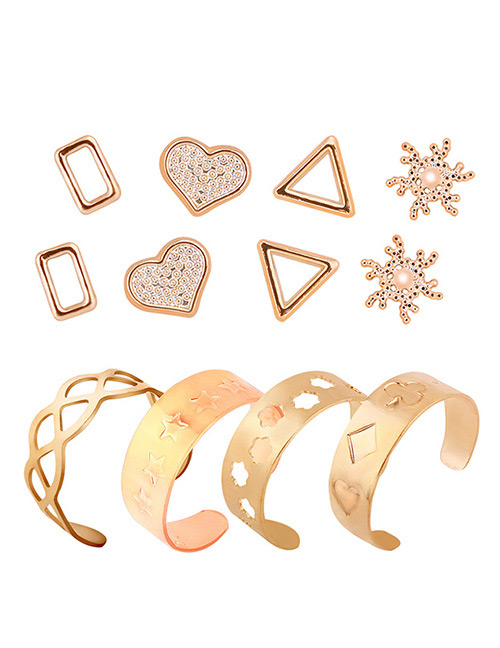 Fashion Gold Color Heart Shape Decorated Ring Sets(8pcs)